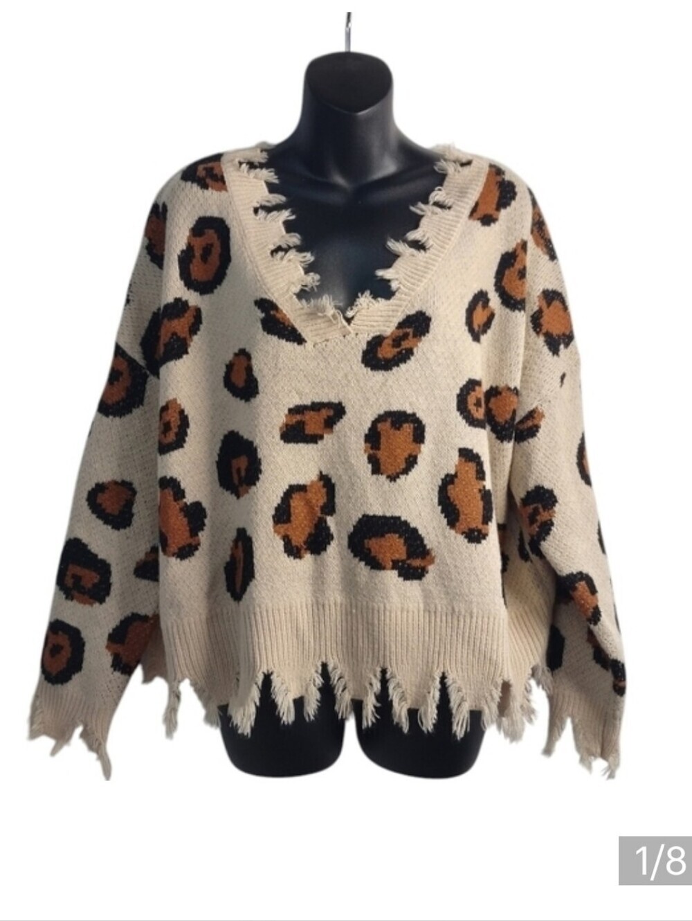 MIracle Distressed Sweater  Women's Brown/Black/Cream Leopard Print Sz M/L NWOT